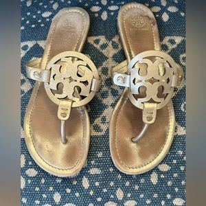 Tory Burch Miller platinum flats. Size 9. $50.  Note wear in pics.